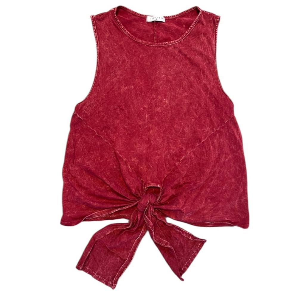 Lida Kate Red Maroon Tie Front Stonewash Crew Neck Tank Top Size Medium
